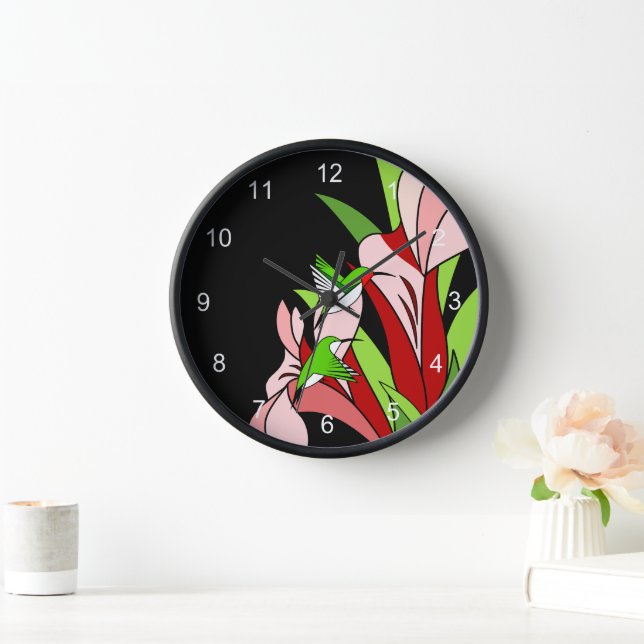 Reloj Colibrí estilizado y flor (Hogar)