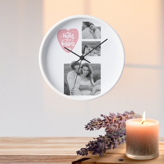 Reloj Collage Couple Photo & Hugs And Kisses PInk Heart (Subido por el creador)