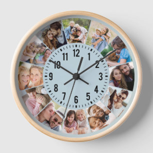 Reloj Collage de fotos Blue 12 personalizado moderno