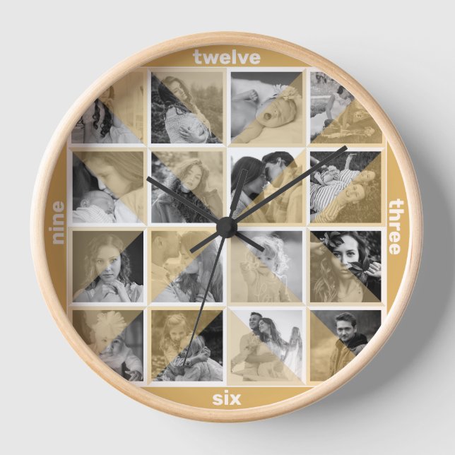 Reloj Collage de fotos familiar artístico Sepia Mod Inst (Anverso)