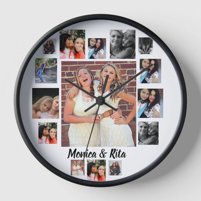 Reloj Collage de fotos personalizado Best Friends 15 (Anverso)