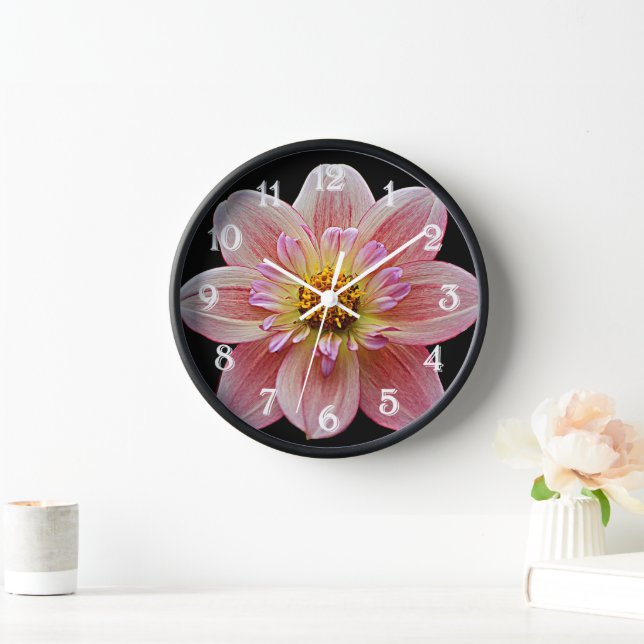 Reloj Collarette rosa Dahlia en floral negra (Hogar)