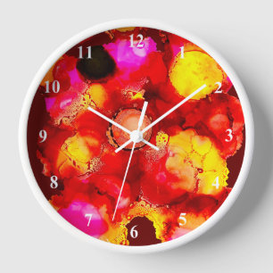 Reloj Color abstracto rojo y rosa