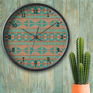 Reloj Colores de cobre azul verdoso Geométrico Patrón de