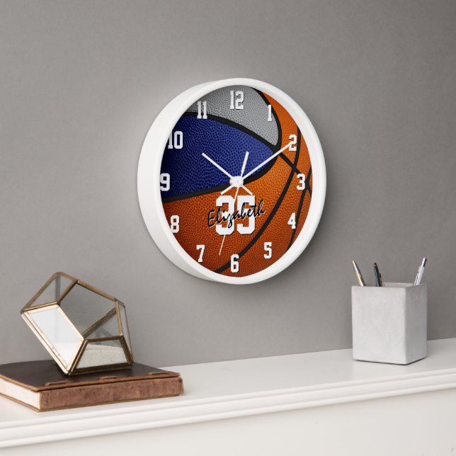 Reloj colores de equipo azul gris baloncesto personaliza (Oficina)