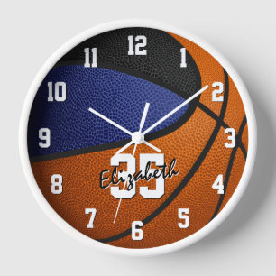 Reloj colores de equipo azul negro baloncesto personaliz