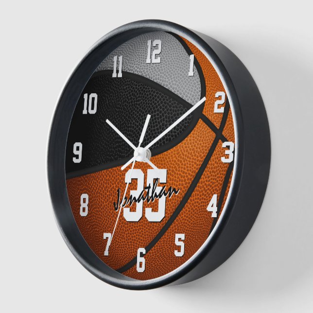 Reloj colores de equipo gris negro baloncesto personaliz (Ángulo)