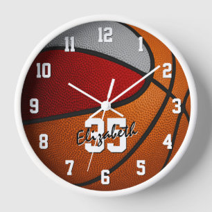 Reloj colores de equipo gris rojo baloncesto personaliza