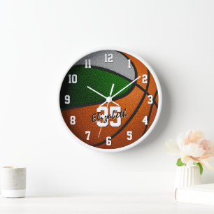 Reloj colores de equipo gris verde baloncesto personaliz