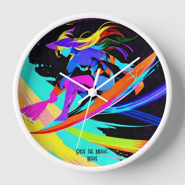 Reloj Colorida Bruja de Surfing Magia Abstract (Anverso)