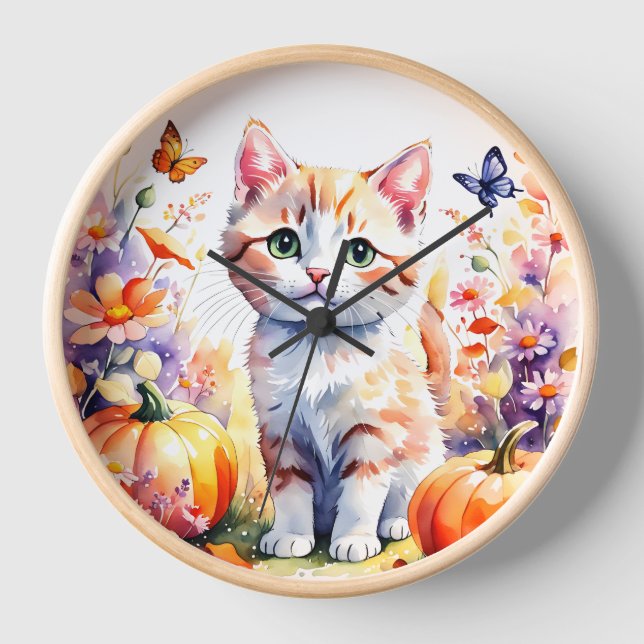 Reloj Composición de flor silvestre otoñal, con gatito (Anverso)