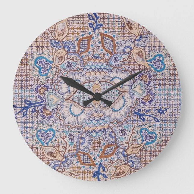reloj con diseño floral azul y marrón (Anverso)