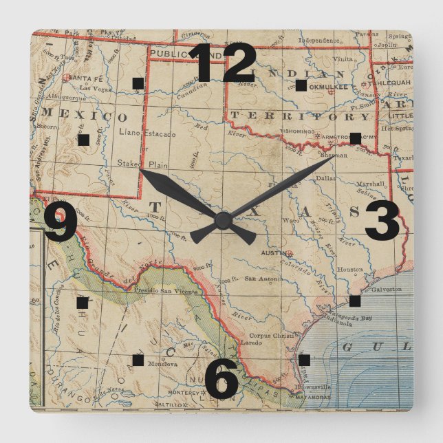 Reloj con el mapa de la antigüedad de Texas 1888 E (Anverso)