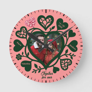 Reloj con foto corazón personalizado rosa verde