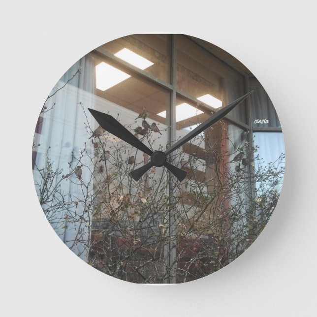 Reloj con foto de pequeños pájaros en invierno (Anverso)