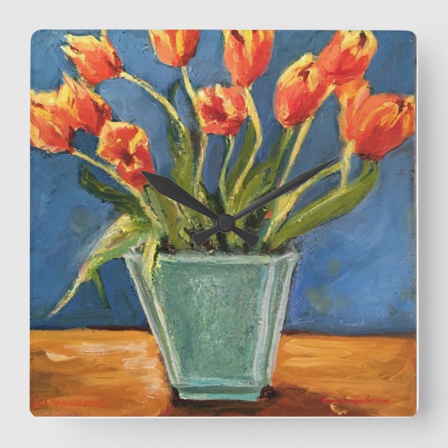 Reloj con los tulipanes anaranjados rojos (Anverso)
