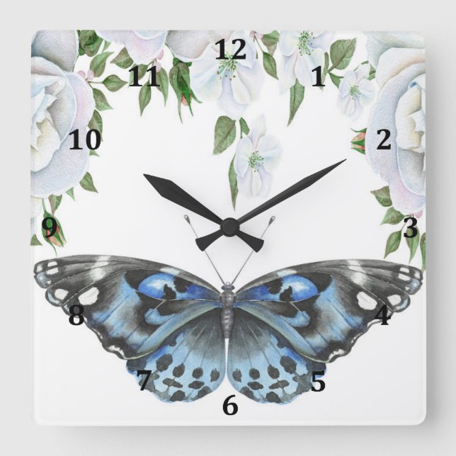 Reloj con mariposa azul y Rosas (Anverso)