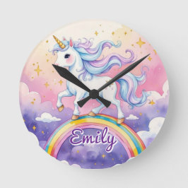 Reloj con nombre editable de unicornio en arcoíris