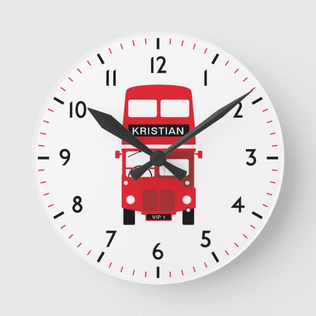 Reloj con números personalizado del autobús rojo d (Anverso)