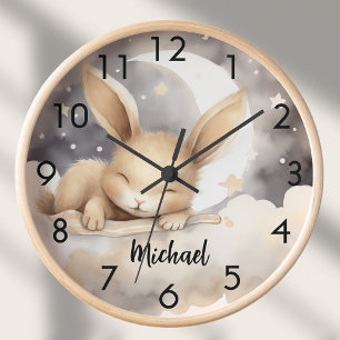 Reloj Conejo luna cielo beige guardería adorable
