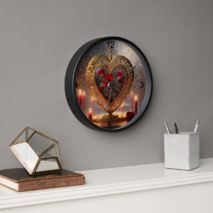 Reloj Corazón de oro victoriano con rosas rojas, vintage