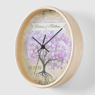 Reloj Corazón Hoja Lila Árbol Bodas Vintage Pájaro