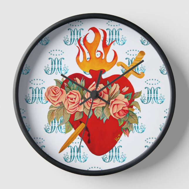 Reloj Corazón inmaculado de Mary Wall Clock (Anverso)