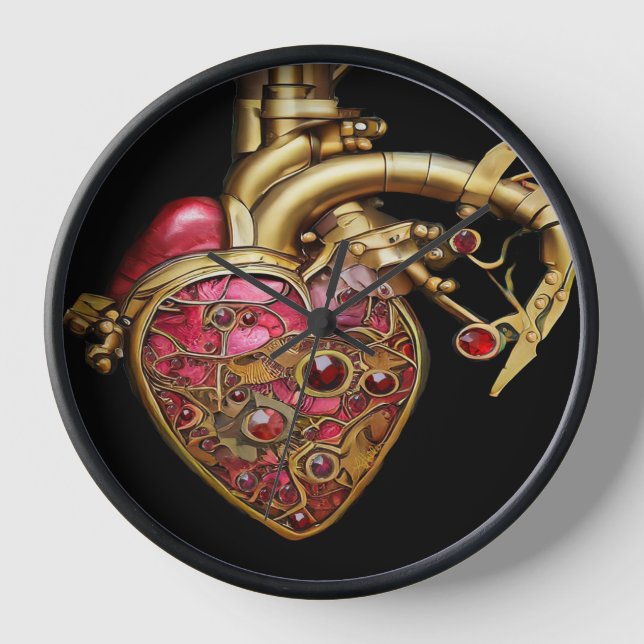 Reloj Corazón Steampunk Anatómico Rubíes y Engranajes (Anverso)