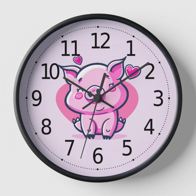 Reloj Corazones de cerdo rosados felices inspirados por  (Anverso)