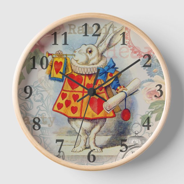 Reloj Corazones de Conejo Blanco Alice Clásico (Anverso)