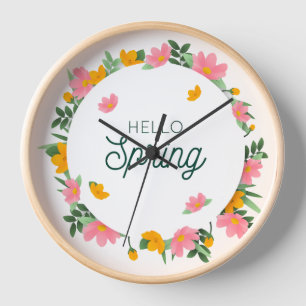 Reloj Corona floral de primavera Hello