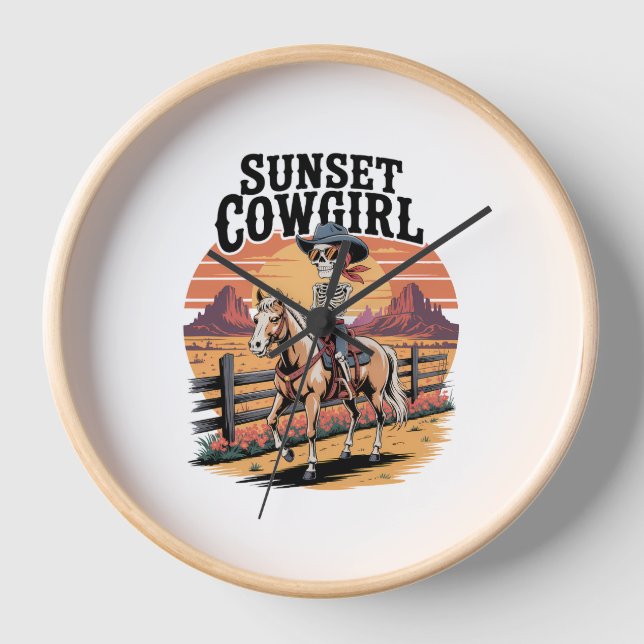 Reloj Cowgirl Skeleton Montando Caballo (Anverso)