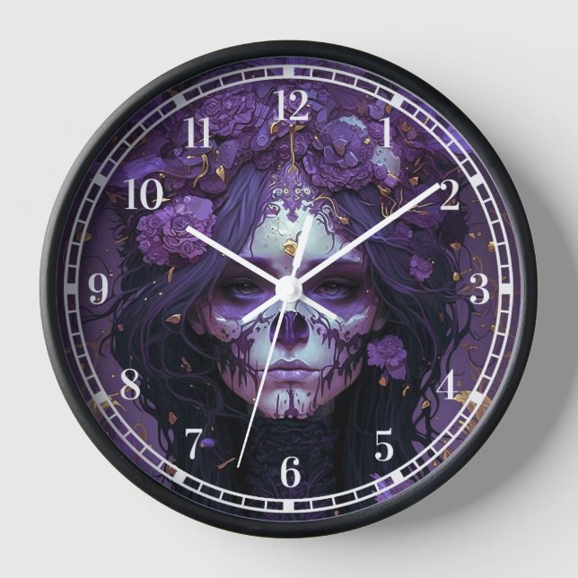 Reloj Cráneo de gótico Mujer arte de fantasía oscuro (Anverso)