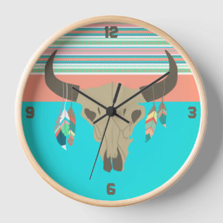 Reloj Cráneo de toro y plumas del suroeste