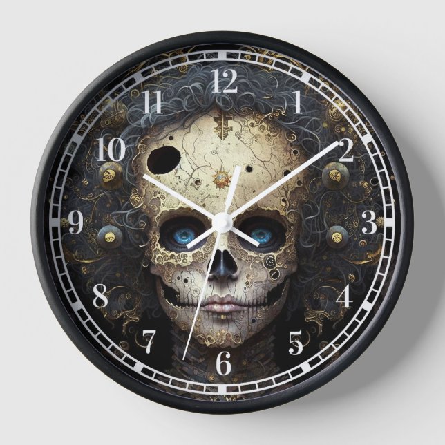 Reloj Cráneo espeluznante Arte gótico oscuro de fantasía (Anverso)