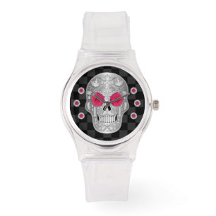 Reloj cromado de Calavera (rosa rosado)