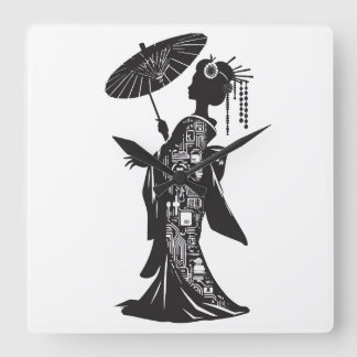 RELOJ CUADRADO アクリル壁時計、芸者シルエット