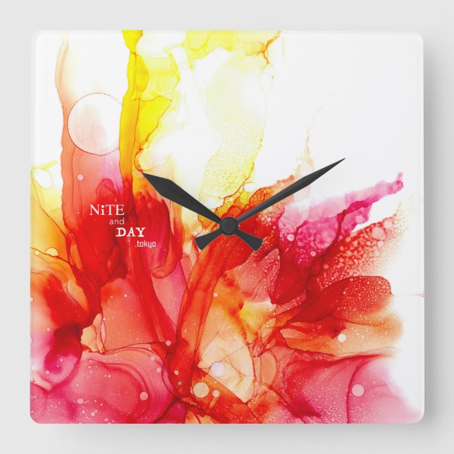 RELOJ CUADRADO アルコールインク-抽象絵画- スクエア壁時計 (Anverso)