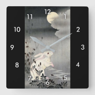 Reloj Cuadrado ウサギと月, 小原古邨 Rabbit and Moon, Ohara Koson, Ukiyo-e
