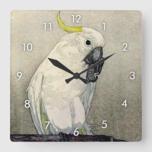 Reloj Cuadrado オウム del ・ del キバタン, cockatoo Azufre-con cresta,