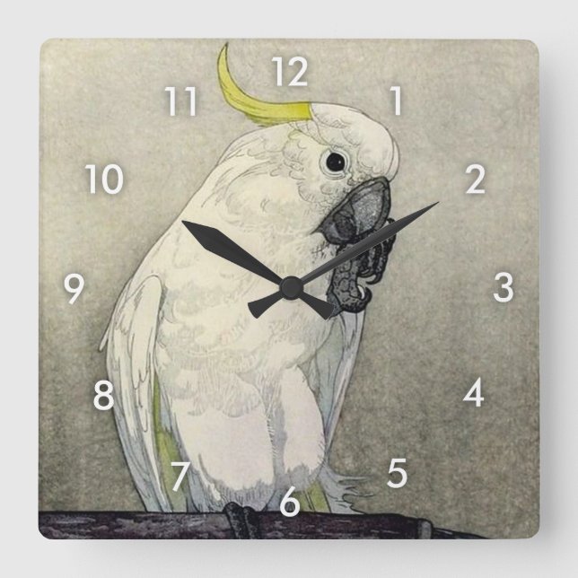 Reloj Cuadrado オウム del ・ del キバタン, cockatoo Azufre-con cresta, (Anverso)