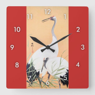 Reloj Cuadrado 丹頂鶴, 小原古邨 Red-crowned Crane, Ohara Koson, Ukiyo-e