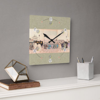 RELOJ CUADRADO 大名行列の錦絵によるアクリル壁時計 スクエア壁時計