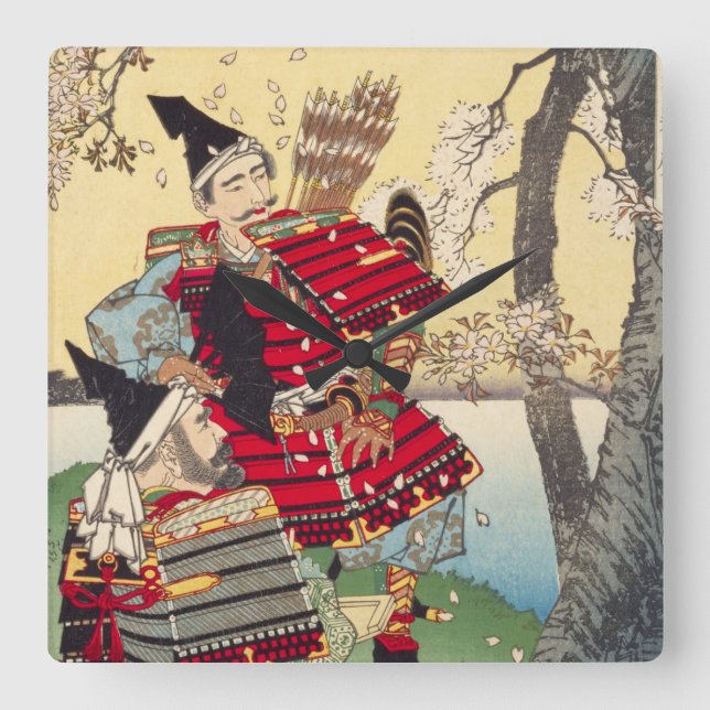 Reloj Cuadrado 浮世絵 ukiyoe 月岡芳年 「芳年武者无類 武蔵坊弁慶・九郎判官源義経」 スクエア壁時計 (Anverso)