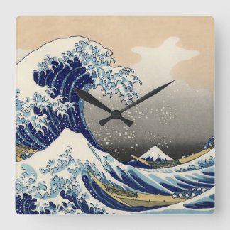 Reloj Cuadrado 浮世絵 ukiyoe 葛飾北斎 「富嶽三十六景 神奈川沖浪裏」 スクエア壁時計