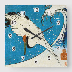 Reloj Cuadrado 鶴 と 波, Crane & Wave, Hiroshige, Ukiyo-e