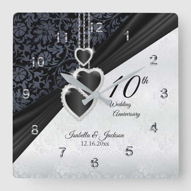 Reloj Cuadrado 10.º Aniversario de Onyx Boda Keepsake (Anverso)