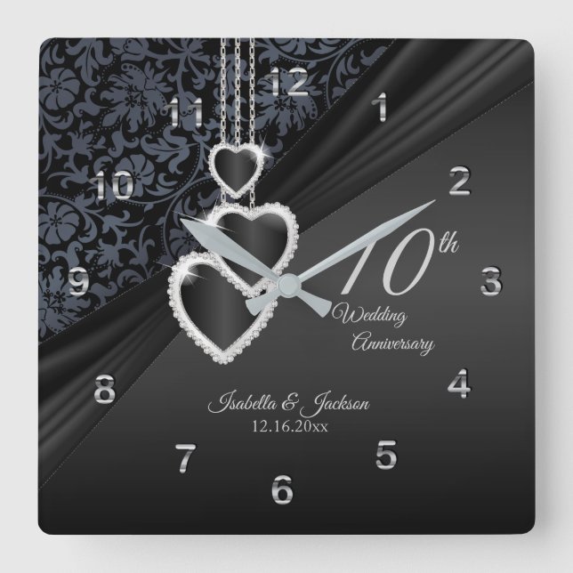 Reloj Cuadrado 10.º Aniversario de Onyx Boda Keepsake 2 (Anverso)