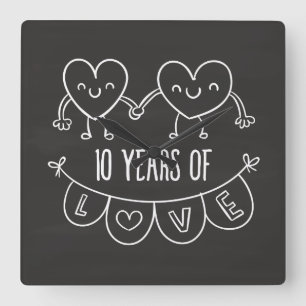 Reloj Cuadrado 10.º Aniversario Gift Chalk Hearts