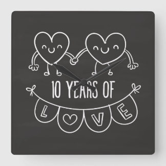 Reloj Cuadrado 10.º Aniversario Gift Chalk Hearts